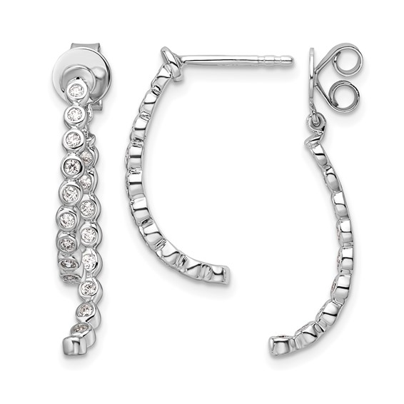14K White Gold Polished 3/8 carat Diamond Bezel Front and Back Dangle Earrings