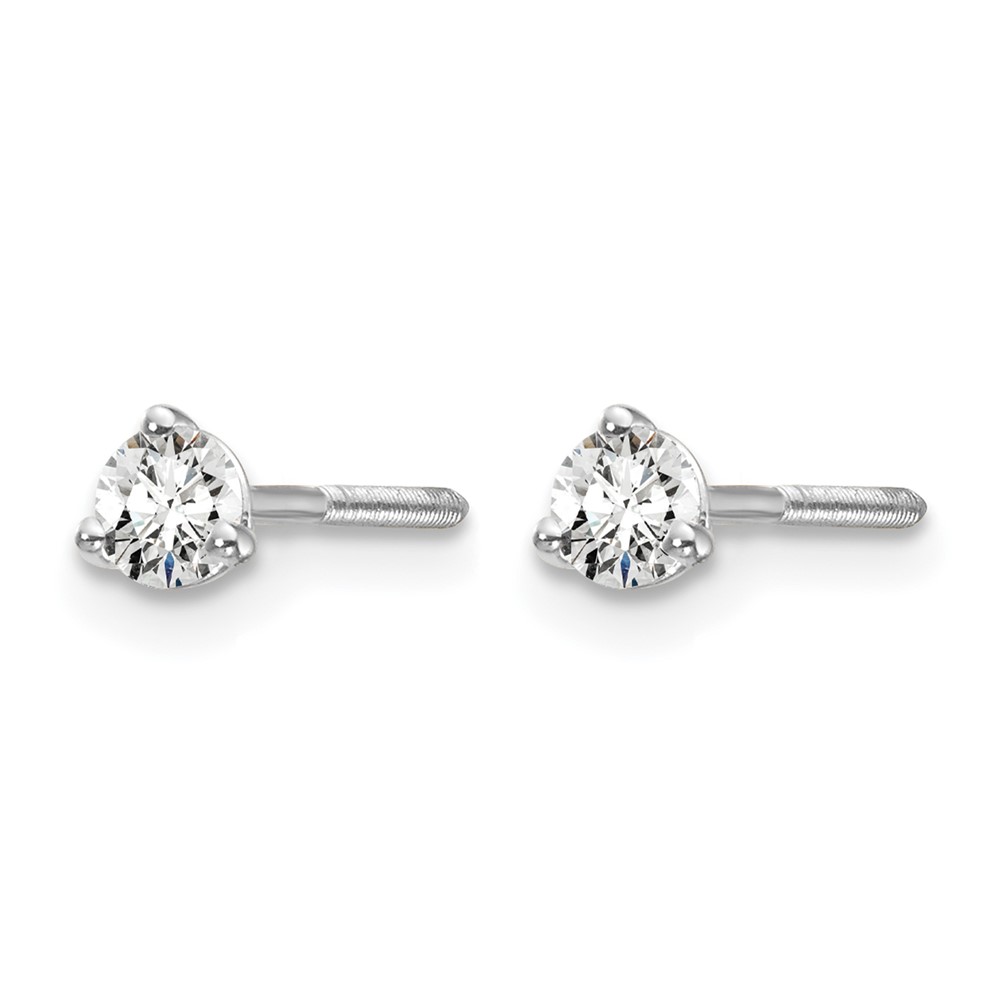 14k White Gold 1/5 ctw Lab Grown Diamond VS+ F+ Round 3 Prong Heavy Wt. Screwback Stud Earrings (EM1017S-020-WLD)