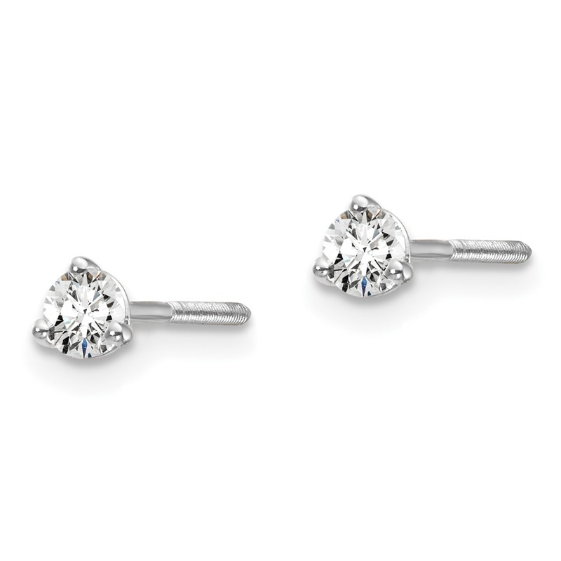 14k White Gold 1/5 ctw Lab Grown Diamond VS+ F+ Round 3 Prong Heavy Wt. Screwback Stud Earrings