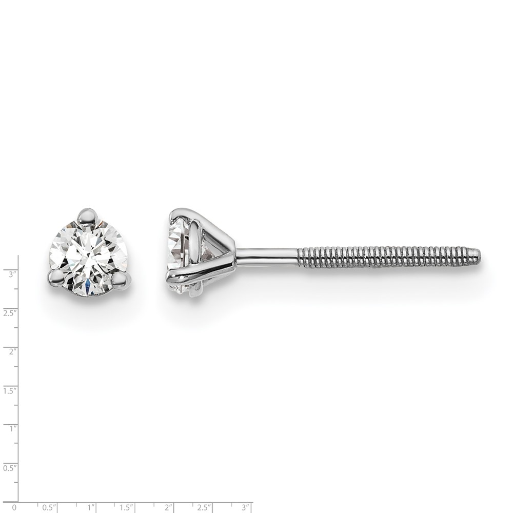14k White Gold 1/5 ctw Lab Grown Diamond VS+ F+ Round 3 Prong Heavy Wt. Screwback Stud Earrings (EM1017S-020-WLD)