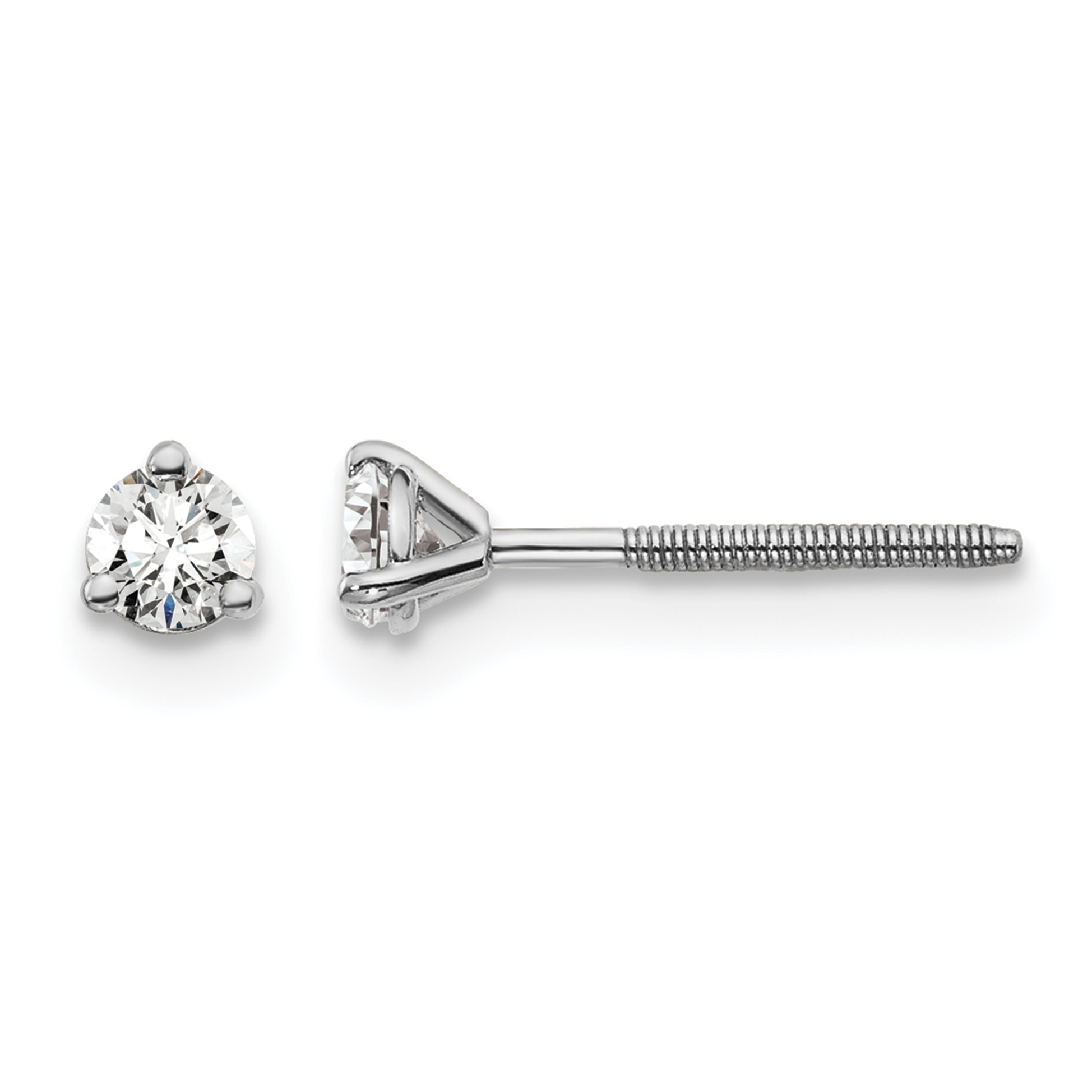 14k White Gold 1/5 ctw Lab Grown Diamond VS+ F+ Round 3 Prong Heavy Wt. Screwback Stud Earrings (EM1017S-020-WLD)