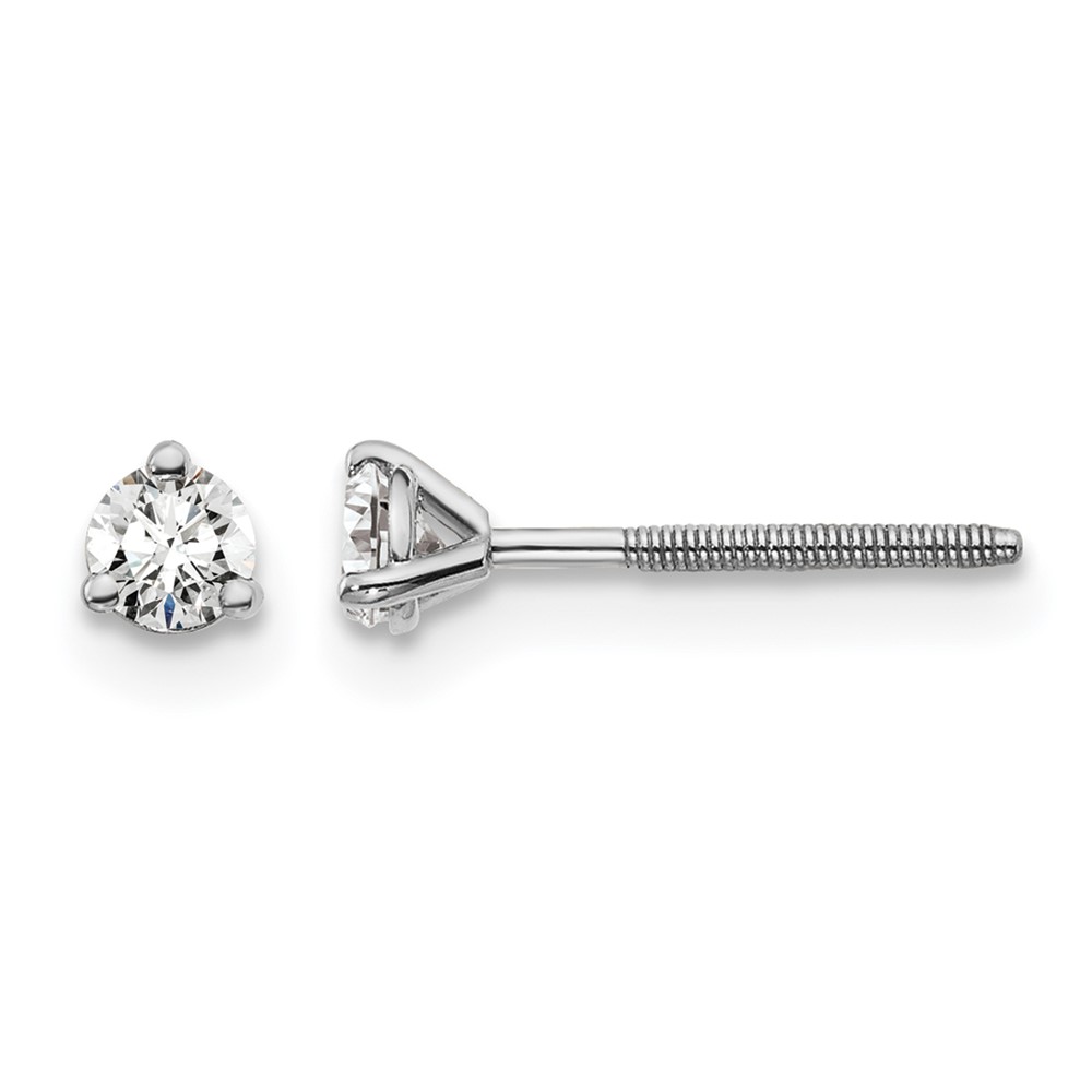 14k White Gold 1/5 ctw Lab Grown Diamond VS+ F+ Round 3 Prong Heavy Wt. Screwback Stud Earrings (EM1017S-020-WLD)