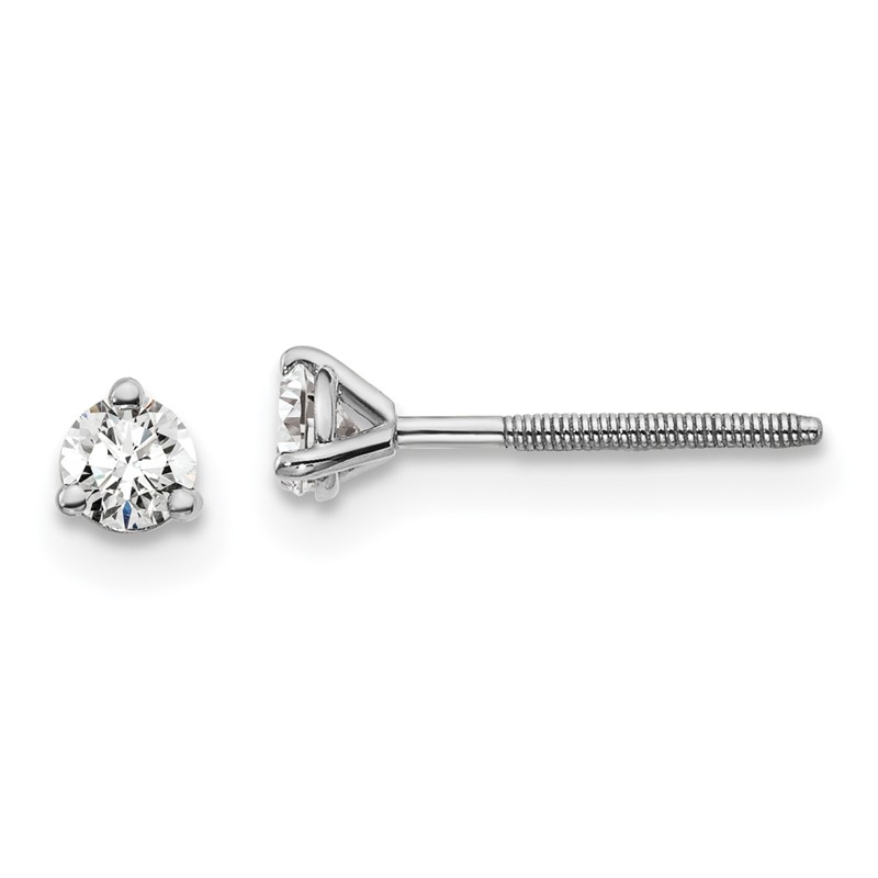 14k White Gold 1/5 ctw Lab Grown Diamond VS+ F+ Round 3 Prong Heavy Wt. Screwback Stud Earrings