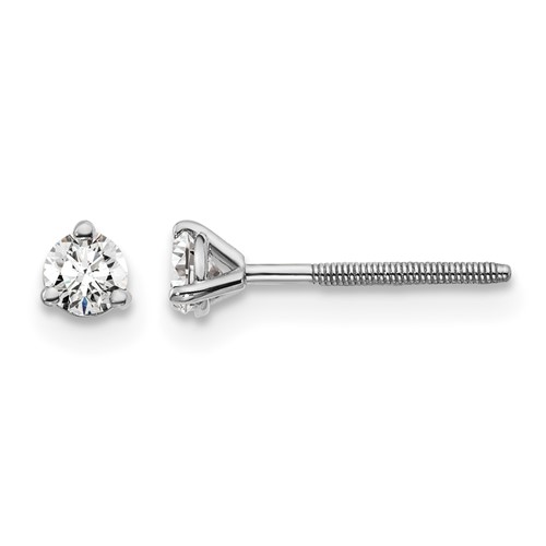 True Origin 14K White Gold 0.20 Carat Lab Grown Diamond VS+ F+ Round Three Prong Heavy Weight Screw Back Complete Stud Earrings