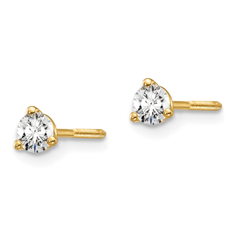 14k Yellow Gold 1/4 ctw Lab Grown Diamond VS+ F+ Round 3 Prong Heavy Wt. Screwback Stud Earrings