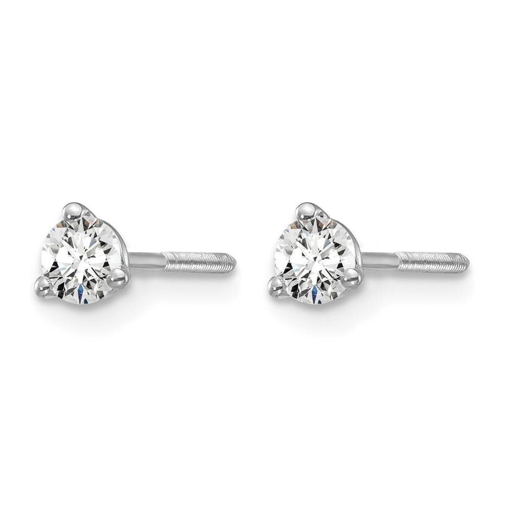 14k White Gold 1/4 ctw Lab Grown Diamond VS+ F+ Round 3 Prong Heavy Wt. Screwback Stud Earrings (EM1017S-025-WLD)