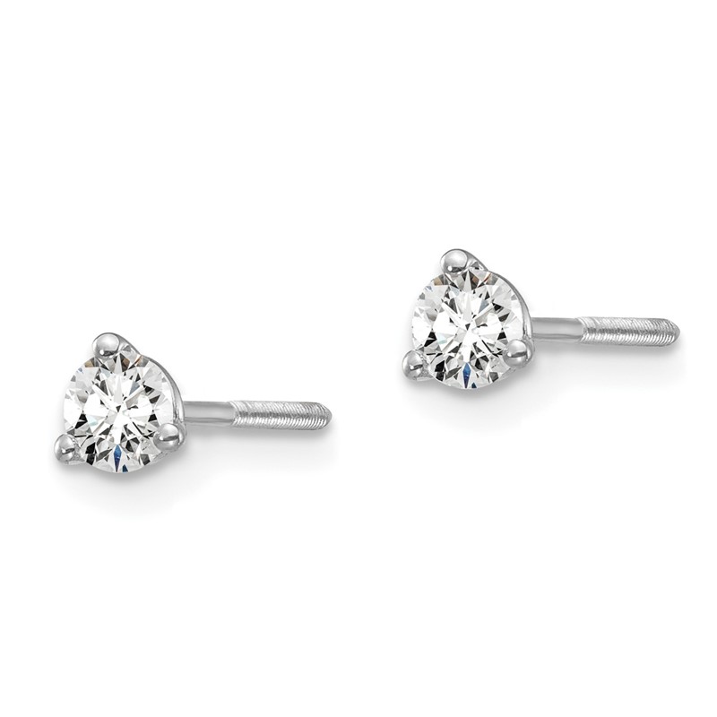 14k White Gold 1/4 ctw Lab Grown Diamond VS+ F+ Round 3 Prong Heavy Wt. Screwback Stud Earrings