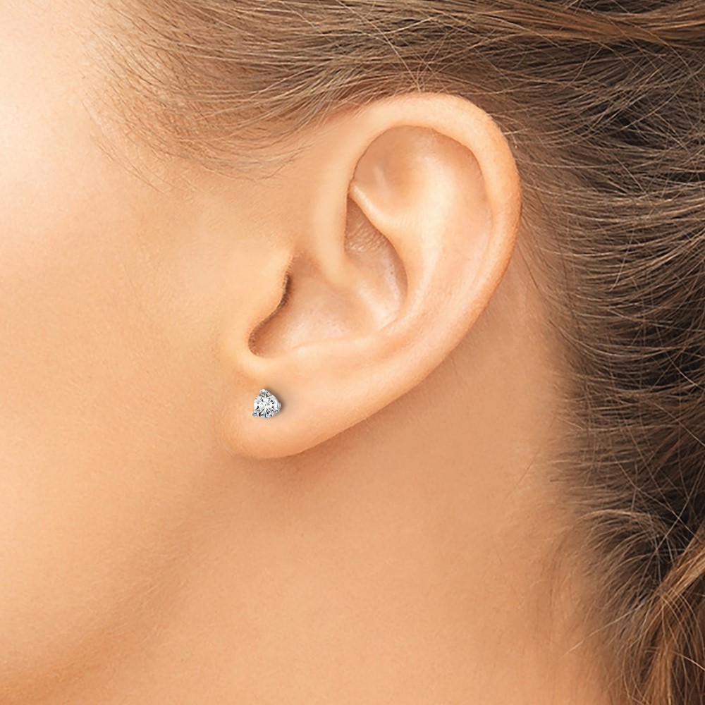 14k White Gold 1/4 ctw Lab Grown Diamond VS+ F+ Round 3 Prong Heavy Wt. Screwback Stud Earrings (EM1017S-025-WLD)