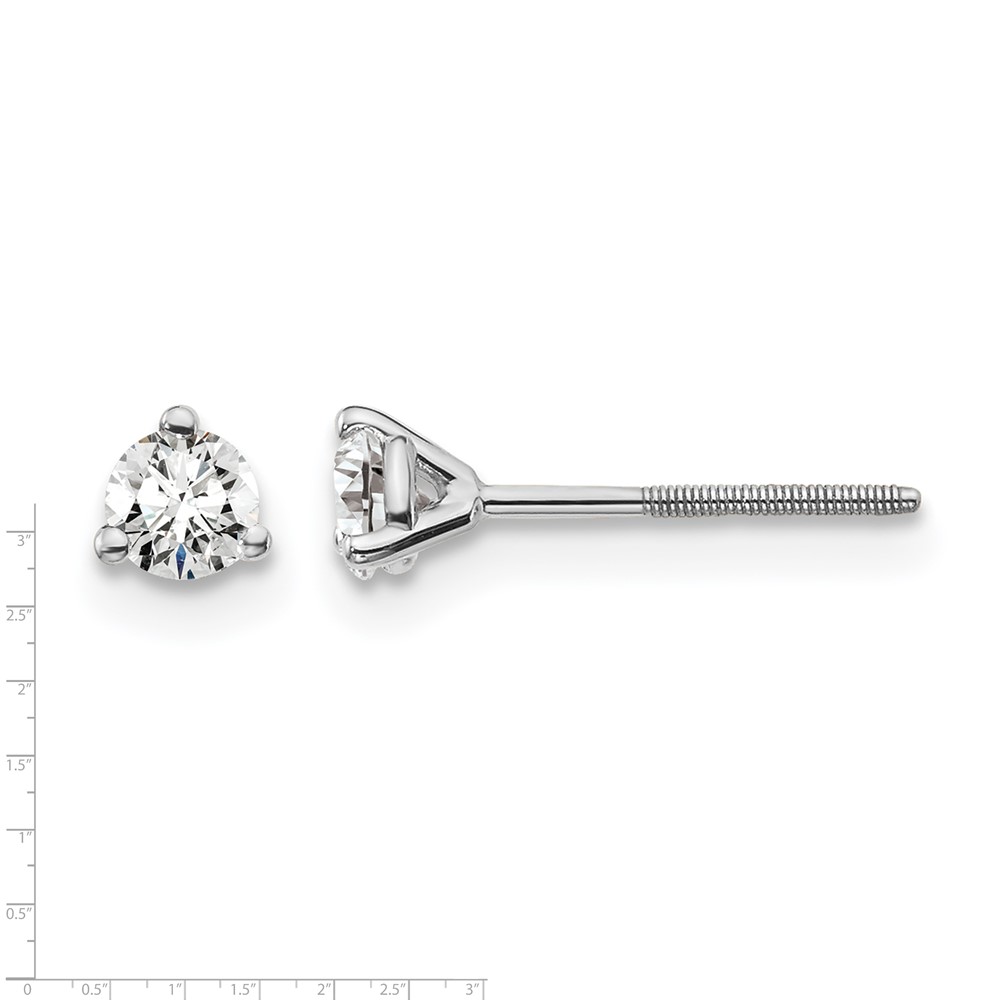 14k White Gold 1/4 ctw Lab Grown Diamond VS+ F+ Round 3 Prong Heavy Wt. Screwback Stud Earrings (EM1017S-025-WLD)