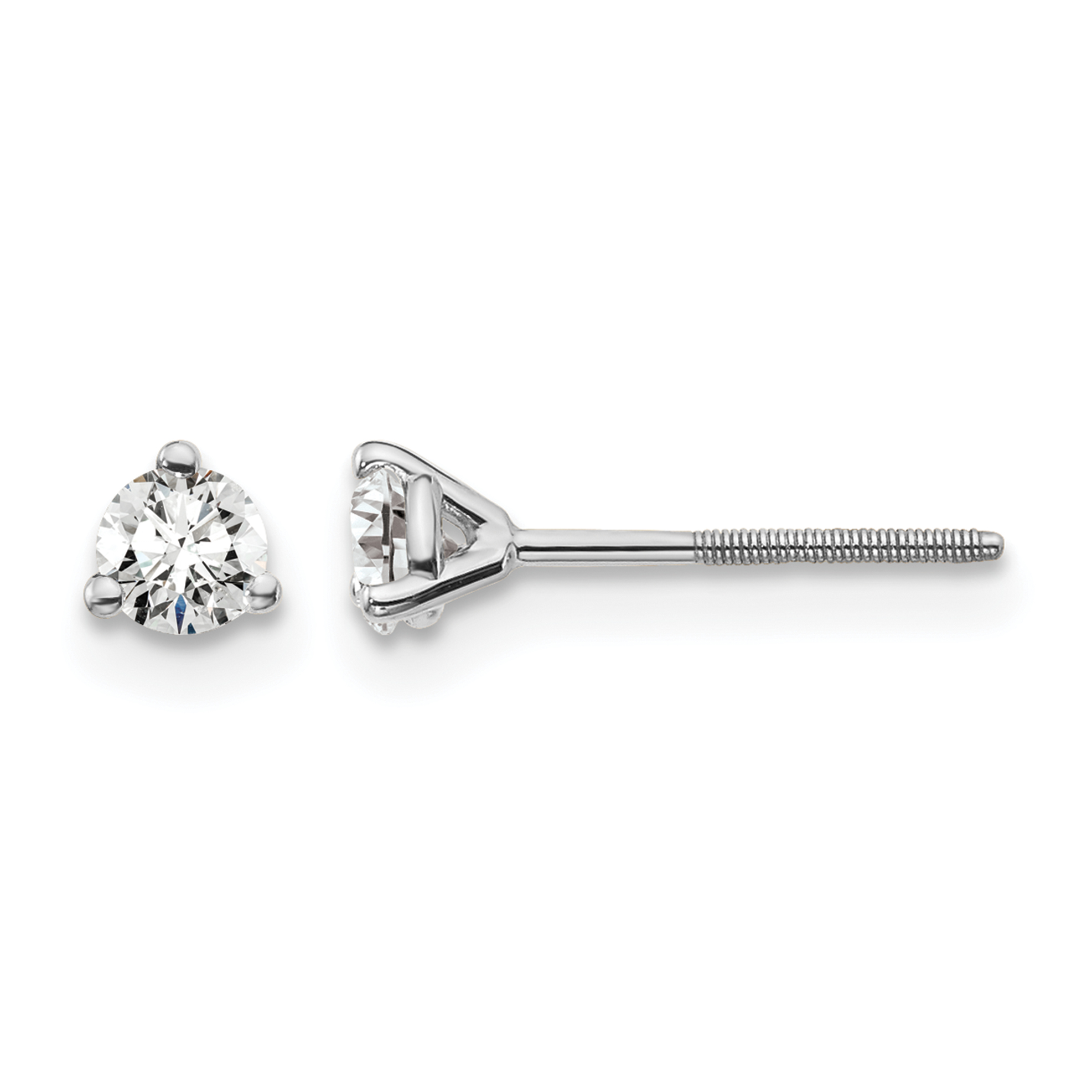 14k White Gold 1/4 ctw Lab Grown Diamond VS+ F+ Round 3 Prong Heavy Wt. Screwback Stud Earrings (EM1017S-025-WLD)