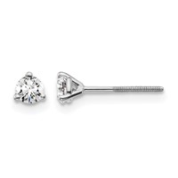True Origin 14K White Gold 0.25 Carat Lab Grown Diamond VS+ F+ Round Three Prong Heavy Weight Screw Back Complete Stud Earrings view 1