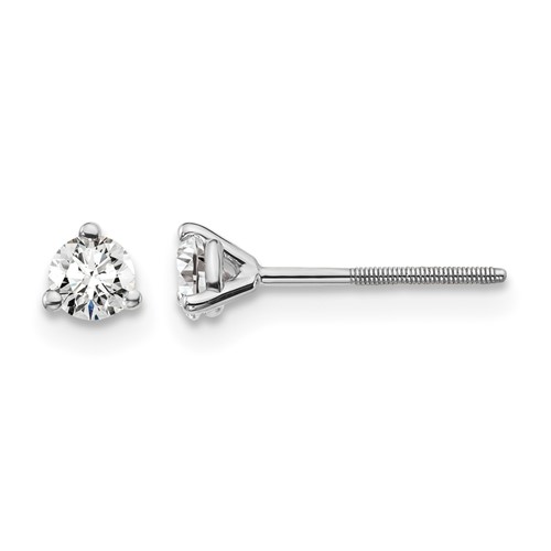 True Origin 14K White Gold 0.25 Carat Lab Grown Diamond VS+ F+ Round Three Prong Heavy Weight Screw Back Complete Stud Earrings
