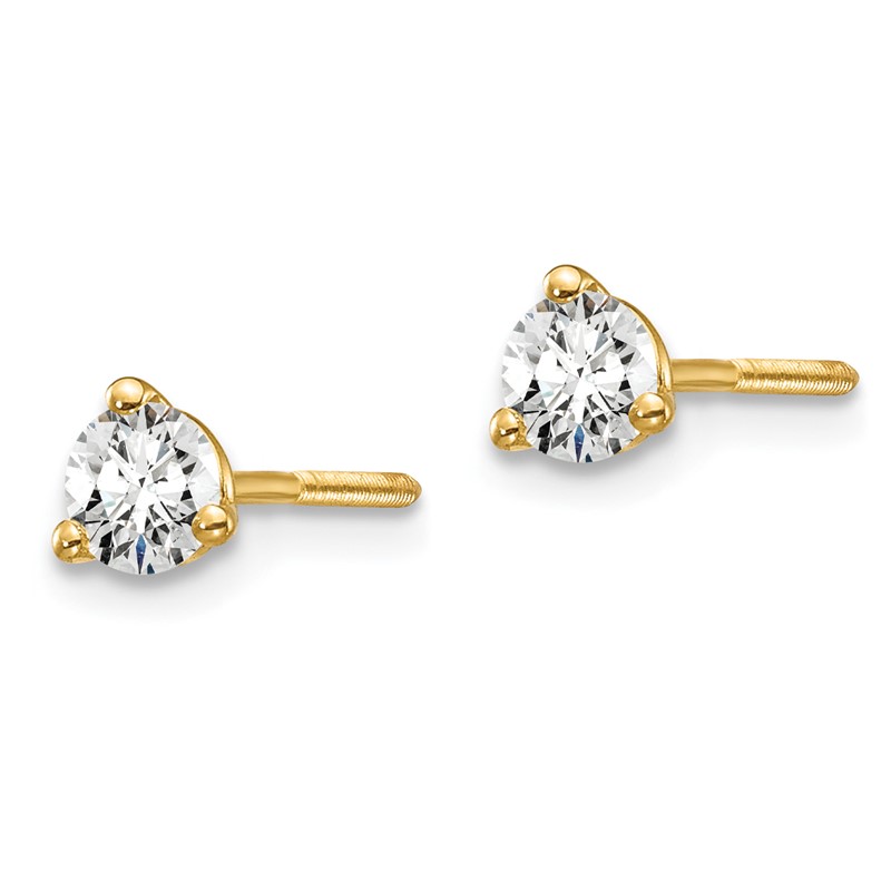 14k Yellow Gold 1/3 ctw Lab Grown Diamond VS+ F+ Round 3 Prong Heavy Wt. Screwback Stud Earrings