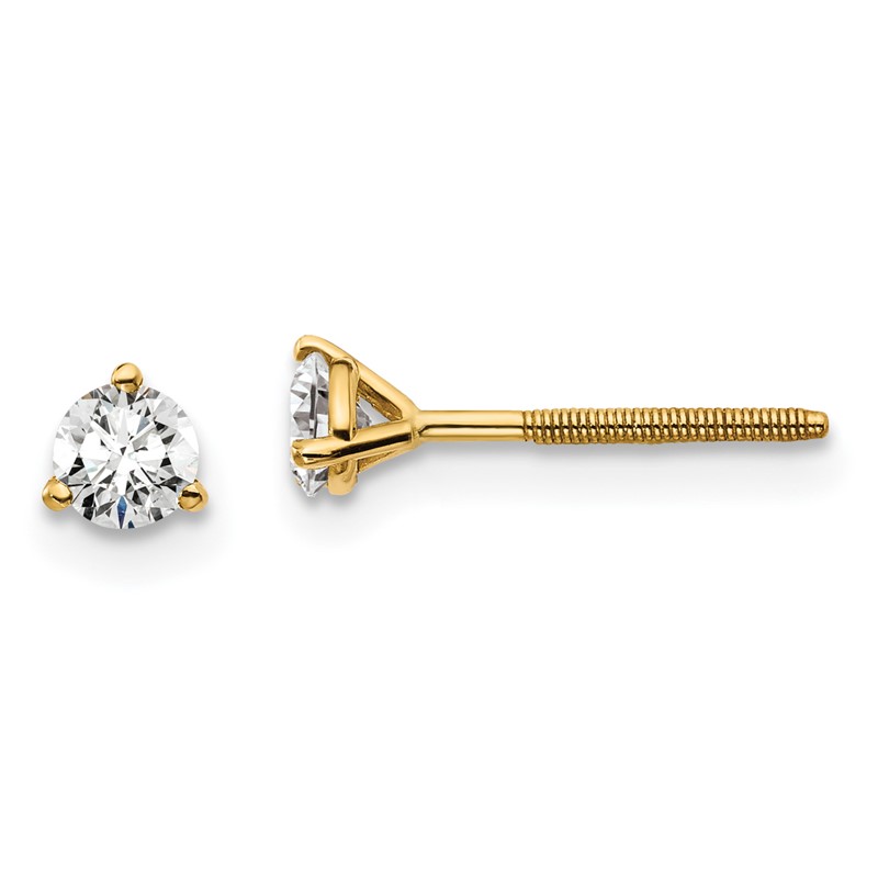 14k Yellow Gold 1/3 ctw Lab Grown Diamond VS+ F+ Round 3 Prong Heavy Wt. Screwback Stud Earrings