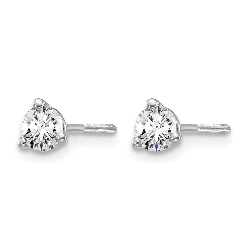 14k White Gold 1/3 ctw Lab Grown Diamond VS+ F+ Round 3 Prong Heavy Wt. Screwback Stud Earrings (EM1017S-033-WLD)