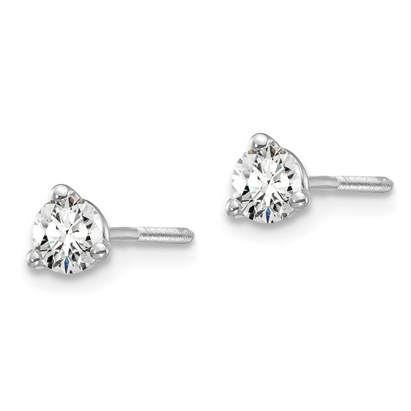 14k White Gold 1/3 ctw Lab Grown Diamond VS+ F+ Round 3 Prong Heavy Wt. Screwback Stud Earrings