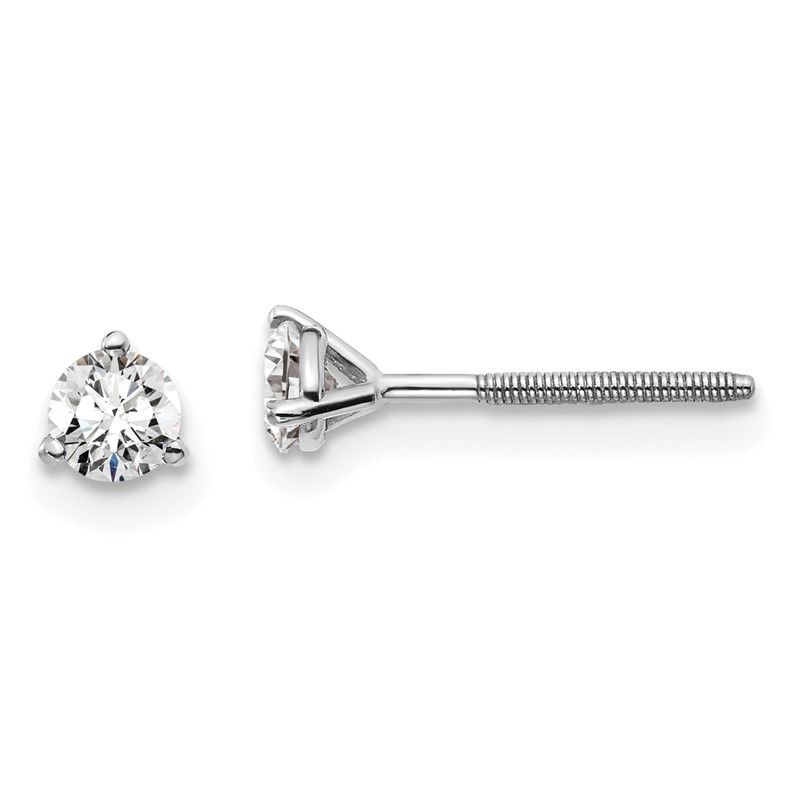 14k White Gold 1/3 ctw Lab Grown Diamond VS+ F+ Round 3 Prong Heavy Wt. Screwback Stud Earrings