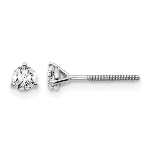 True Origin 14K White Gold 0.33 Carat Lab Grown Diamond VS+ F+ Round Three Prong Heavy Weight Screw Back Complete Stud Earrings