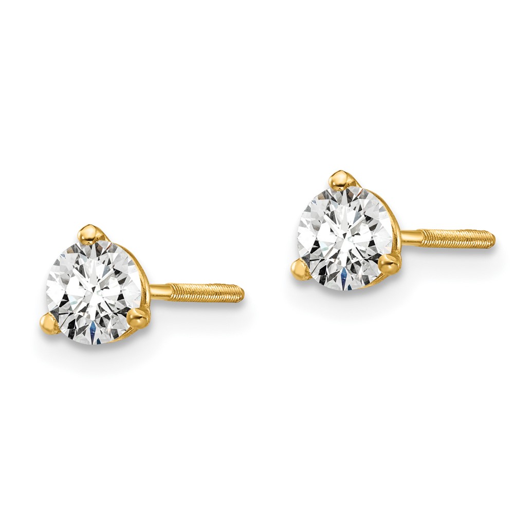 14k Yellow Gold 1/2 ctw Lab Grown Diamond VS+ F+ Round 3 Prong Heavy Wt. Screwback Stud Earrings (EM1017S-050-LD)