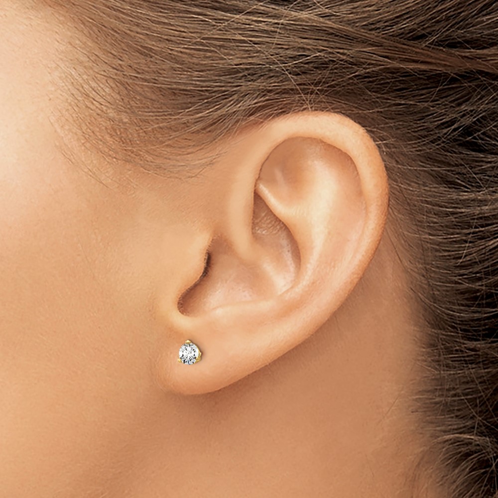 14k Yellow Gold 1/2 ctw Lab Grown Diamond VS+ F+ Round 3 Prong Heavy Wt. Screwback Stud Earrings (EM1017S-050-LD)