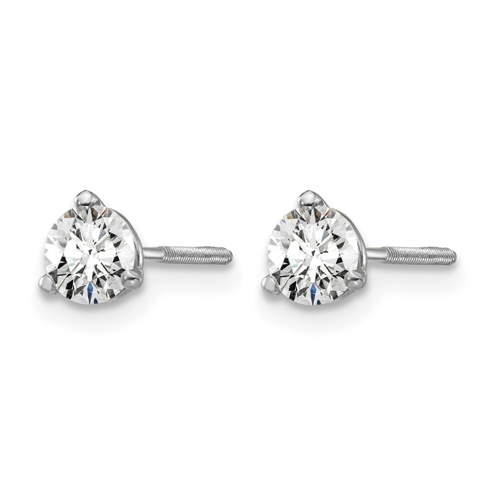 14k White Gold 1/2 ctw Lab Grown Diamond VS+ F+ Round 3 Prong Heavy Wt. Screwback Stud Earrings (EM1017S-050-WLD)