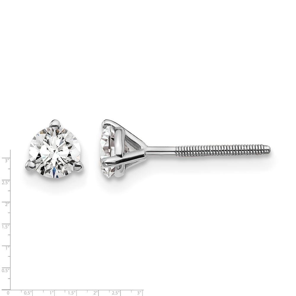14k White Gold 1/2 ctw Lab Grown Diamond VS+ F+ Round 3 Prong Heavy Wt. Screwback Stud Earrings (EM1017S-050-WLD)