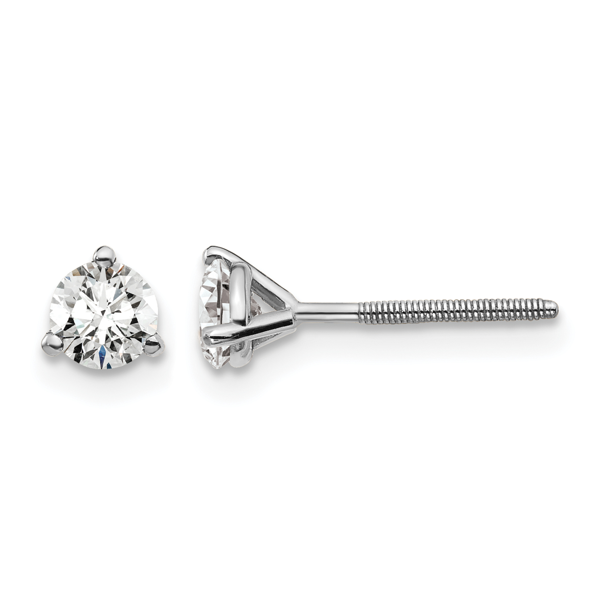 14k White Gold 1/2 ctw Lab Grown Diamond VS+ F+ Round 3 Prong Heavy Wt. Screwback Stud Earrings (EM1017S-050-WLD)