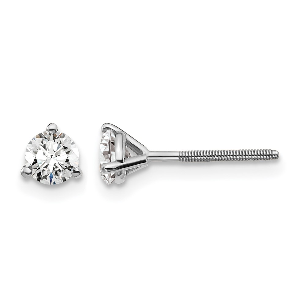 14k White Gold 1/2 ctw Lab Grown Diamond VS+ F+ Round 3 Prong Heavy Wt. Screwback Stud Earrings (EM1017S-050-WLD)