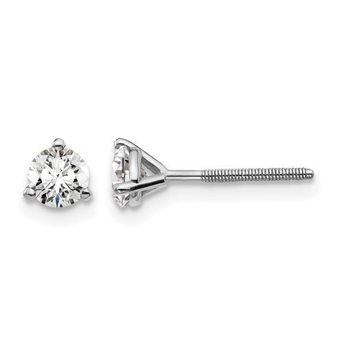 True Origin 14K White Gold 0.50 Carat Lab Grown Diamond VS+ F+ Round Three Prong Heavy Weight Screw Back Complete Stud Earrings