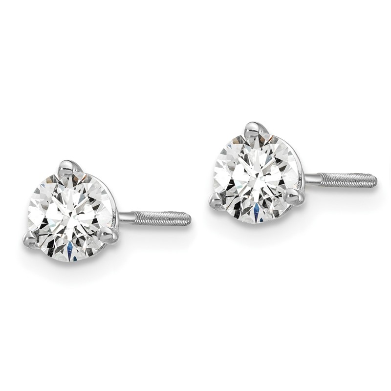 14k White Gold 2/3 ctw Lab Grown Diamond VS+ F+ Round 3 Prong Heavy Wt. Screwback Stud Earrings