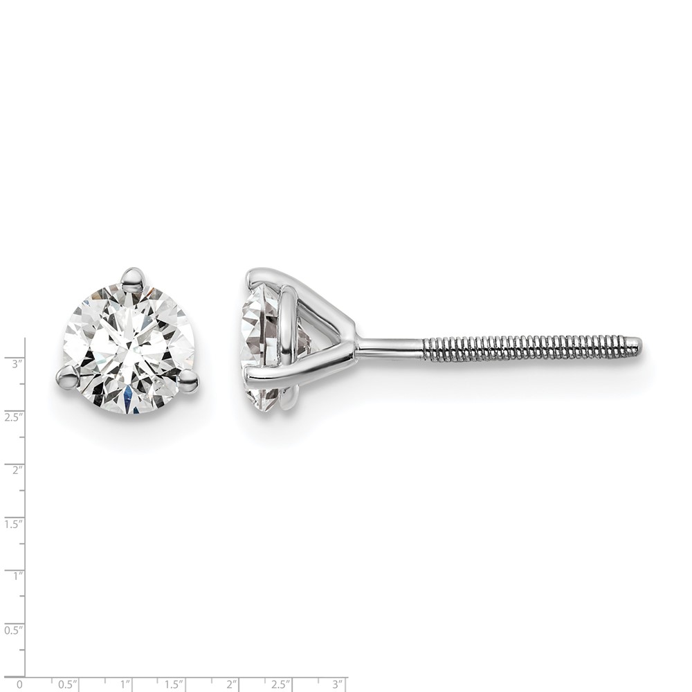 14k White Gold 2/3 ctw Lab Grown Diamond VS+ F+ Round 3 Prong Heavy Wt. Screwback Stud Earrings (EM1017S-066-WLD)