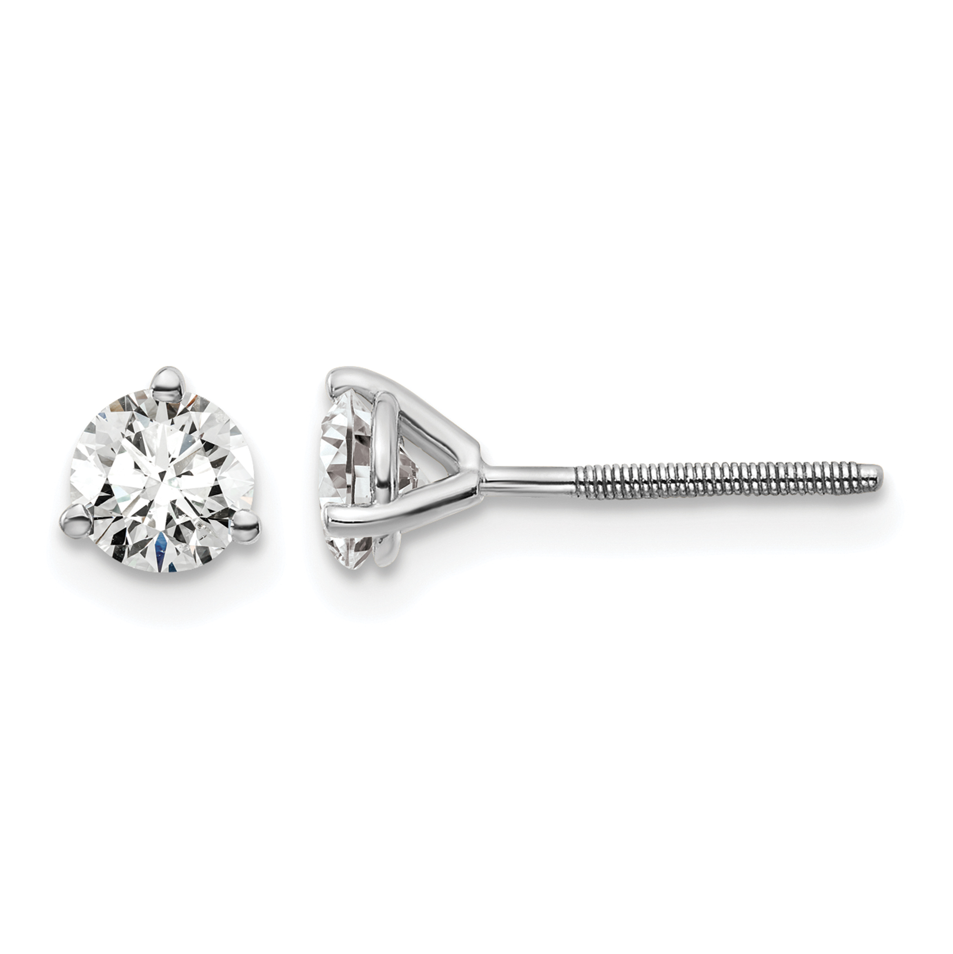 14k White Gold 2/3 ctw Lab Grown Diamond VS+ F+ Round 3 Prong Heavy Wt. Screwback Stud Earrings (EM1017S-066-WLD)