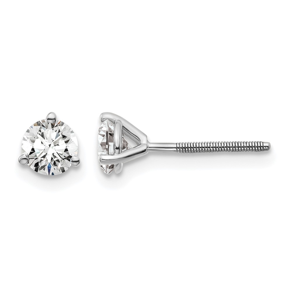 14k White Gold 2/3 ctw Lab Grown Diamond VS+ F+ Round 3 Prong Heavy Wt. Screwback Stud Earrings (EM1017S-066-WLD)
