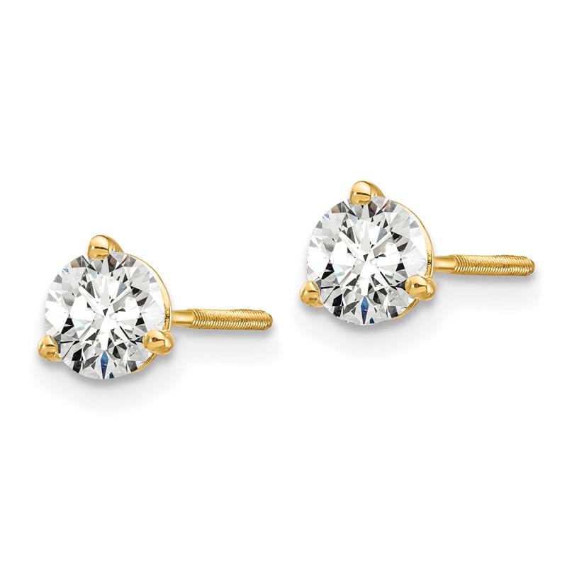 14k Yellow Gold 3/4 ctw Lab Grown Diamond VS+ F+ Round 3 Prong Heavy Wt. Screwback Stud Earrings