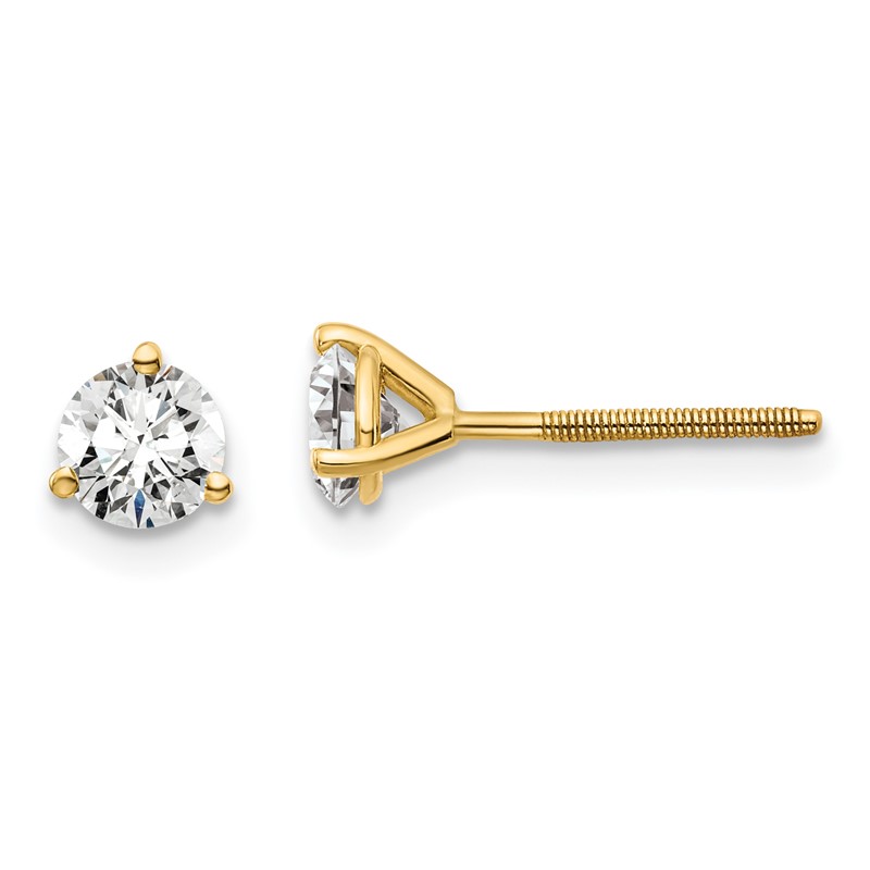14k Yellow Gold 3/4 ctw Lab Grown Diamond VS+ F+ Round 3 Prong Heavy Wt. Screwback Stud Earrings