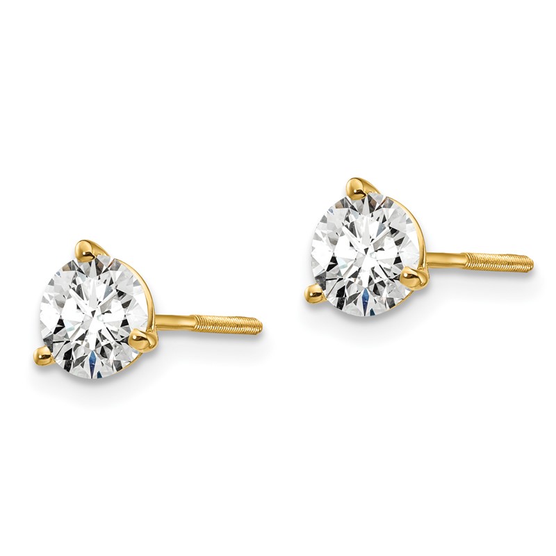 14k Yellow Gold 1 ctw Lab Grown Diamond VS+ F+ Round 3 Prong Heavy Wt. Screwback Stud Earrings