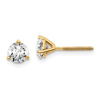 True Origin 14K Yellow Gold 1 Carat Lab Grown Diamond VS+ F+ Round Three Prong Heavy Weight Screw Back Complete Stud Earrings view 1