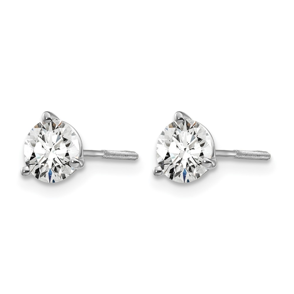 14k White Gold 1 ctw Lab Grown Diamond VS+ F+ Round 3 Prong Heavy Wt. Screwback Stud Earrings (EM1017S-100-WLD)