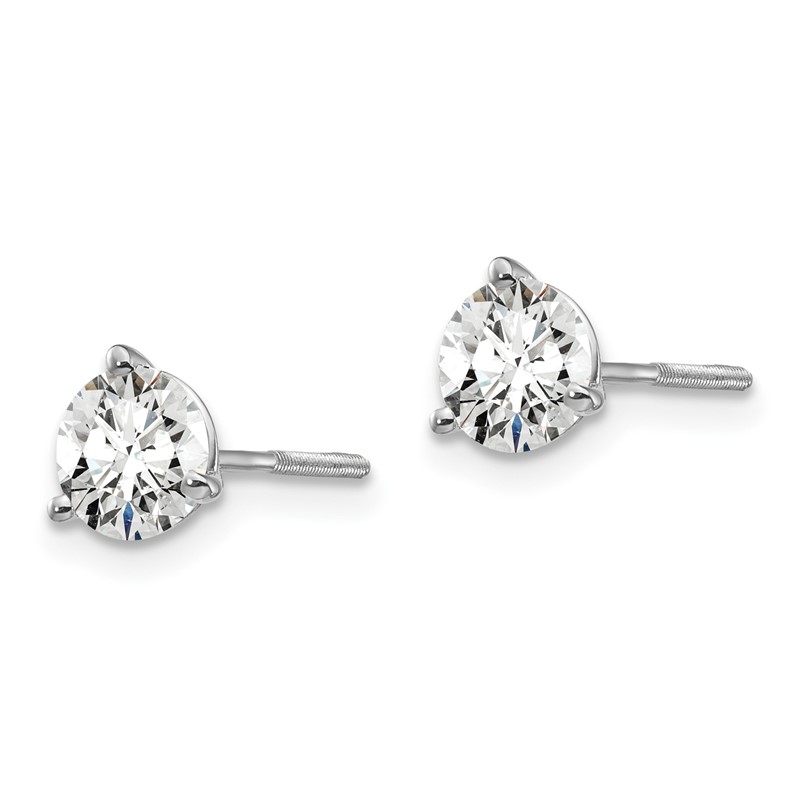 14k White Gold 1 ctw Lab Grown Diamond VS+ F+ Round 3 Prong Heavy Wt. Screwback Stud Earrings