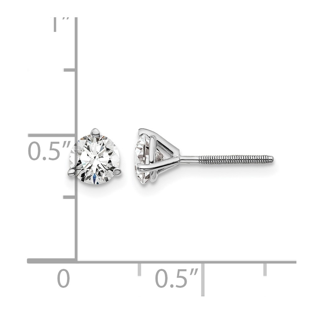 14k White Gold 1 ctw Lab Grown Diamond VS+ F+ Round 3 Prong Heavy Wt. Screwback Stud Earrings (EM1017S-100-WLD)
