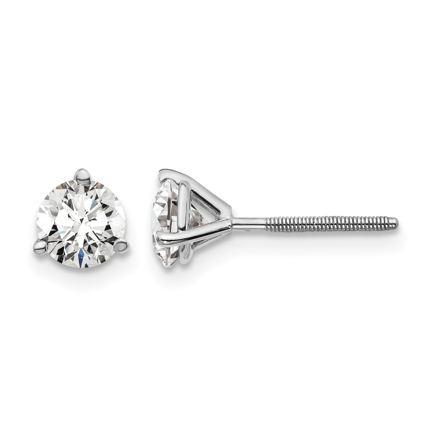 14k White Gold 1 ctw Lab Grown Diamond VS+ F+ Round 3 Prong Heavy Wt. Screwback Stud Earrings (EM1017S-100-WLD)
