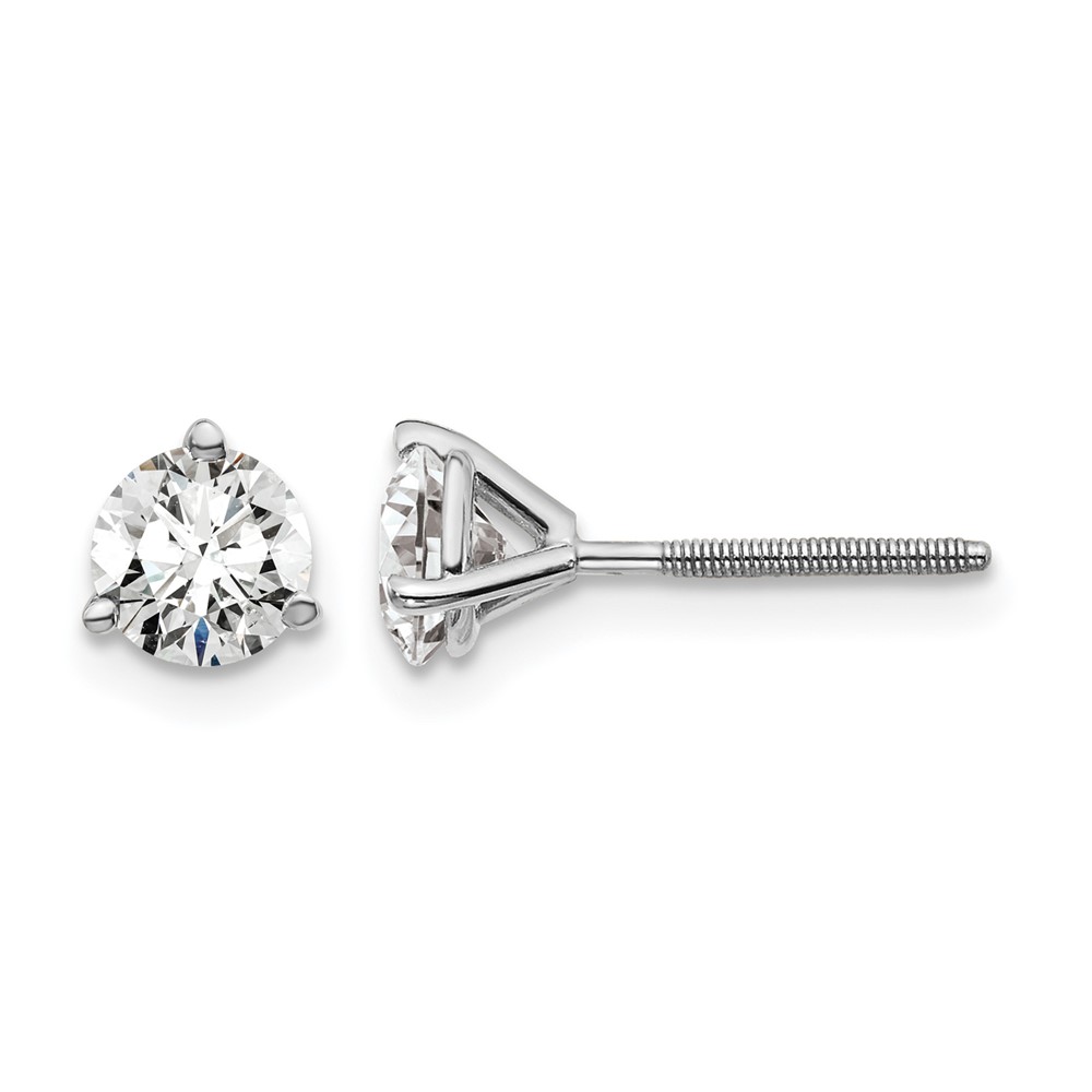 14k White Gold 1 ctw Lab Grown Diamond VS+ F+ Round 3 Prong Heavy Wt. Screwback Stud Earrings (EM1017S-100-WLD)