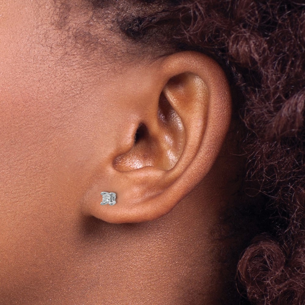 14k White Gold 1/4 carat Lab Grown Diamond VS+ F+ Princess Complete Four Prong Stud Earrings (EM1018-025-WLD)