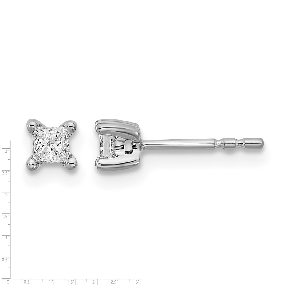 14k White Gold 1/4 carat Lab Grown Diamond VS+ F+ Princess Complete Four Prong Stud Earrings (EM1018-025-WLD)