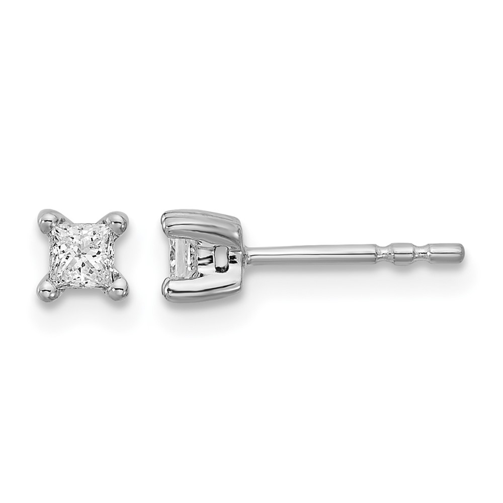 14k White Gold 1/4 carat Lab Grown Diamond VS+ F+ Princess Complete Four Prong Stud Earrings (EM1018-025-WLD)