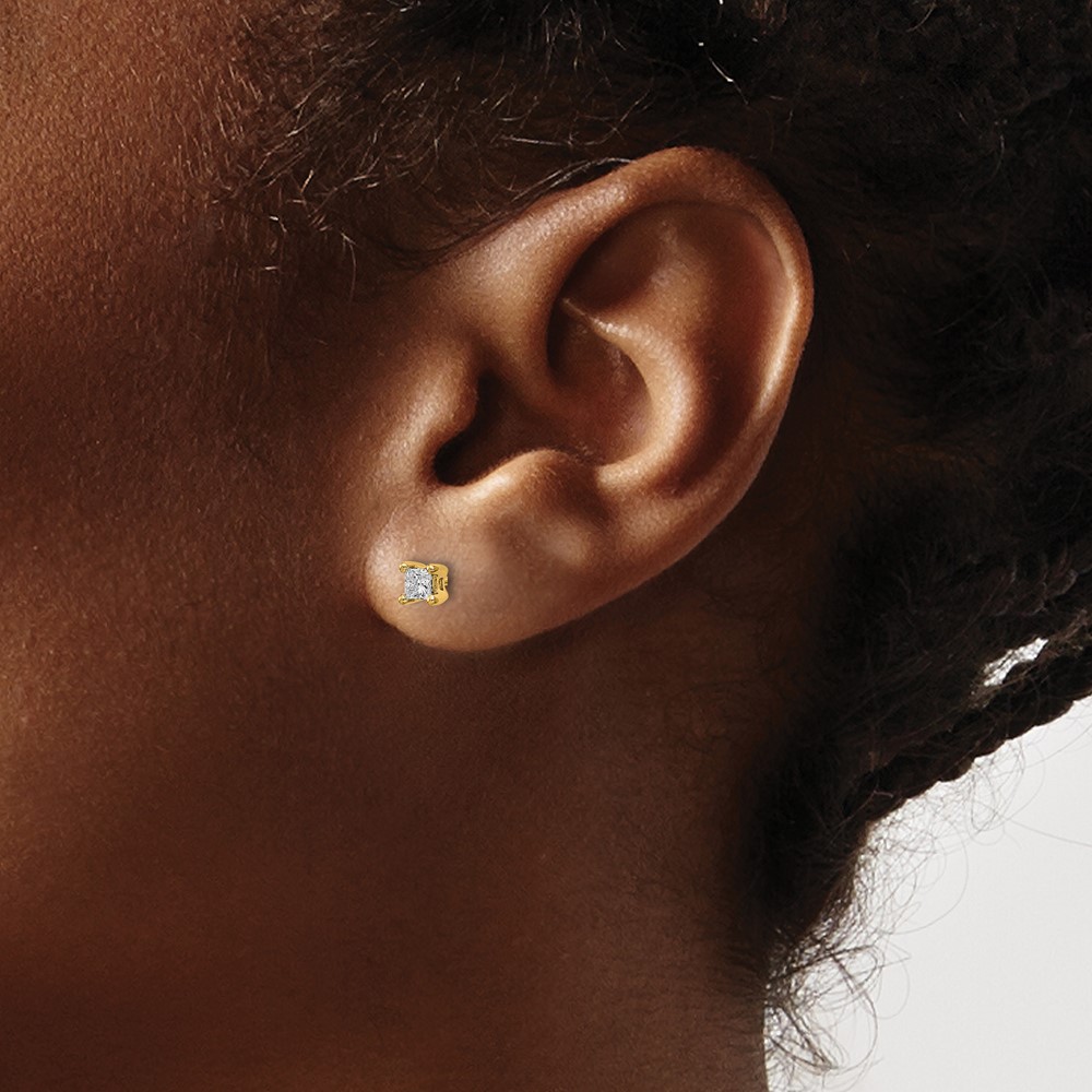 14k 1/4 carat Lab Grown Diamond VS+ F+ Princess Complete Four Prong Stud Earrings (EM1018-025-LD)