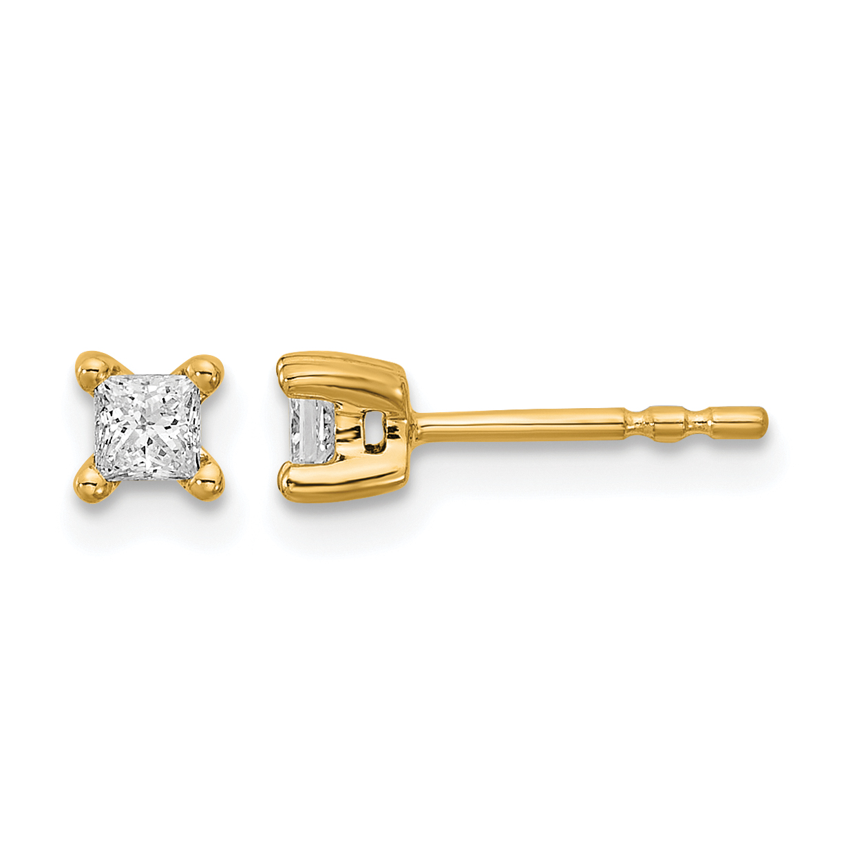 14k 1/4 carat Lab Grown Diamond VS+ F+ Princess Complete Four Prong Stud Earrings (EM1018-025-LD)