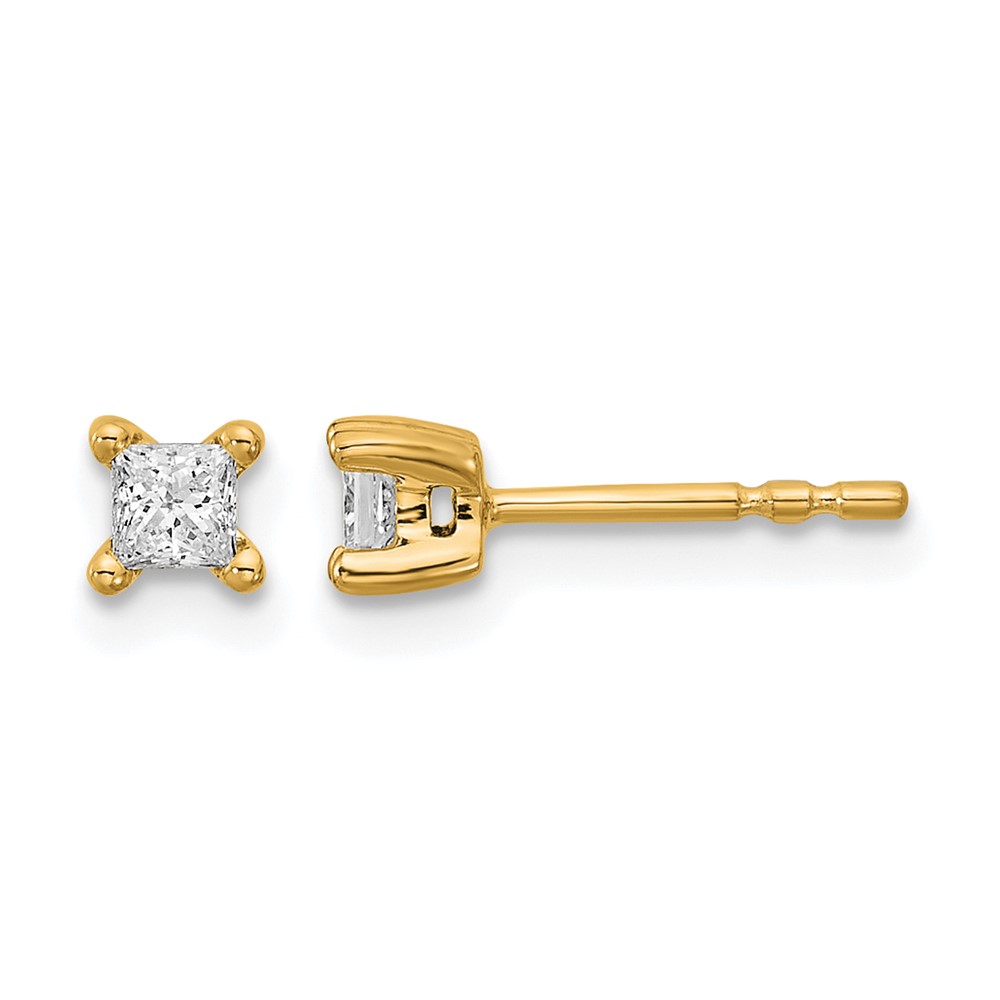 14K Yellow Gold 0.25 Carat Lab Grown Diamond VS SI+ G+ Princess Complete Four Prong Stud Earrings