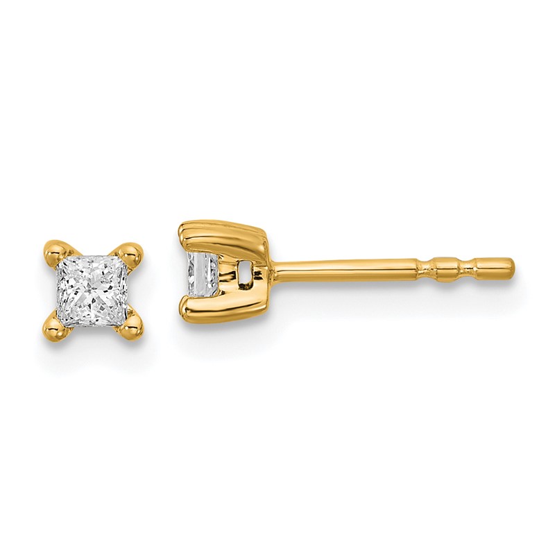 14k 1/4 carat Lab Grown Diamond VS+ F+ Princess Complete Four Prong Stud Earrings