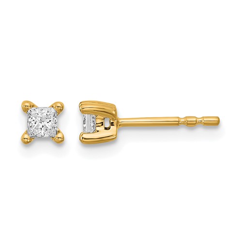 14K Yellow Gold 0.25 Carat Lab Grown Diamond VS SI+ G+ Princess Complete Four Prong Stud Earrings